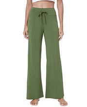 Load image into Gallery viewer, QUALFORT Women&#39;s Bamboo Pants Bamboo Wide Leg Pants Stretchy Casual Bottoms Soft Pajama Pants Army Green Large
