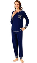 Load image into Gallery viewer, WiWi Bamboo Pajamas Set for Women Long Sleeve Sleepwear Soft Loungewear Pjs Jogger Pants with Pockets S-XXL, Navy, Medium
