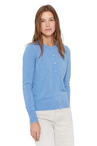 State Cashmere Button Front Crewneck Sweater - Long Sleeve Cardigan for Women Made with 100% Pure Cashmere Sourced from Inner Mongolia Goats - Soft, Lightweight & Versatile - (Bella Blue, Small)