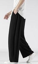 Load image into Gallery viewer, chouyatou Men&#39;s Summer Drawstring Elastic Waist Loose Fit Wide Legs Yoga Linen Palazzo Beach Pant Pocket (Black, X-Large)
