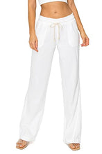 Load image into Gallery viewer, Cali1850 Women&#39;s Casual Linen Pants - Drawstring Smocked Waist Oceanside Lounge Beach Trousers with Pockets 7024Z-LNN White L
