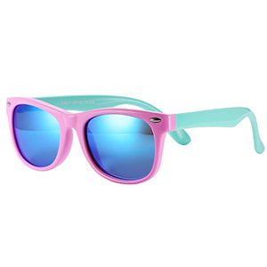 Pro Acme TPEE Rubber Flexible Kids Polarized Sunglasses for Baby and Children Age 3-10 (Pink Frame/Blue Mirrored Lens)
