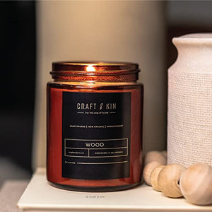 Premium Wood Candle | Cedar Candle | Soy Candle, Candles Gifts for Women | Soy Candles for Home Scented | Aromatherapy Candles | Scented Candles for Men, Ultra Clean Burn Amber Jar Candles