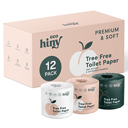 ecoHiny Premium & Soft Bamboo Toilet Paper | 12 Mega Rolls, 3 PLY & 350 Sheets | FSC Certified, Flushable, Septic Safe & BPA Free | Eco Friendly & Tree Free Toilet Tissues | Plastic Free Packaging