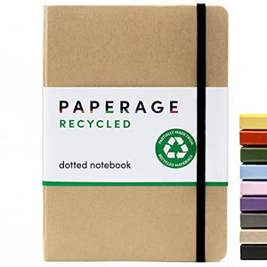 PAPERAGE Recycled Dotted Journal Notebook, (Kraft Natural Brown), 160 Pages, Medium 5.7 inches x 8 inches - 100 gsm Thick Paper, Hardcover