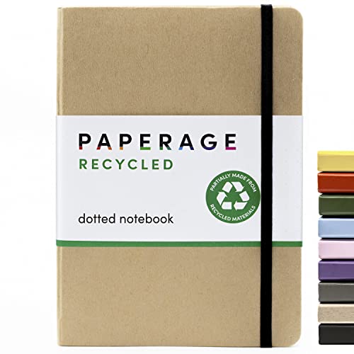 PAPERAGE Recycled Dotted Journal Notebook, (Kraft Natural Brown), 160 Pages, Medium 5.7 inches x 8 inches - 100 gsm Thick Paper, Hardcover