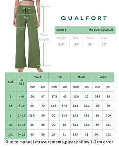 QUALFORT Women's Bamboo Pants Bamboo Wide Leg Pants Stretchy Casual Bottoms Soft Pajama Pants Army Green Large