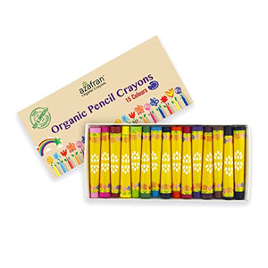Azafran Organic Pencil Crayons - Pack of 15 Colored Thins, Non Toxic Ingredients, Non-Greasy, Eco Friendly, Food Grade Colors, for Toddlers, Fun with Playing and Stacking - 127 Grams