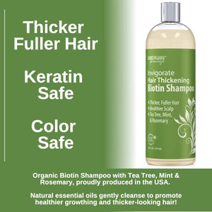 LuxeOrganix Biotin Thickening Shampoo for Thinning Hair - Organic, Volumizing Formula with Mint, Tea Tree & Rosemary for Healthy Scalp and Hair Growth - Safe for Colored or Keratin Treated Hair.