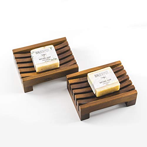Teak Soap Dish Gift Set - Bundle of 2 Handcrafted Soap Dishes - Handmade in Bali, Stylish, Nontoxic, Recycled, Soap Holder is Perfect for Shower, Bathroom, Kitchen, Tub, and Outdoors