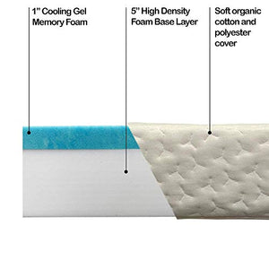 Foamma 6” x 28” x 72” Camper/RV Travel Gel Memory Foam Bunk Mattress, Organic Cotton Cover, Made in USA, Comfortable, Travel Trailer, CertiPUR-US Certified Foam