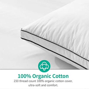 APSMILE Organic Goose Feathers & Down Pillow for Sleeping, 2 Pack Standard Size Gusseted Pillow Inserts, Hotel Collection Medium Bed Pillow Set for Stomach, Side and Back Sleepers, 20x26