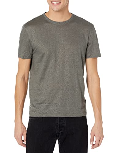 John Varvatos mens Regular Fit Short Sleeve Linen Crewneck T Shirt, Seal Grey, Medium US