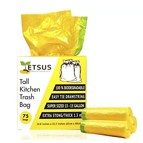 ETSUS Large Biodegradable Trash Bags 75 Pieces, Tall Heavy Duty