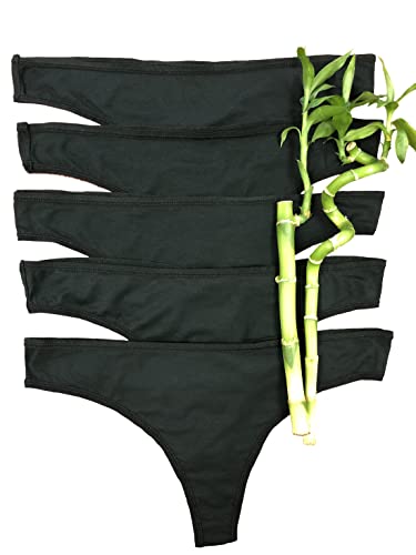 Alessandra B Women's Bamboo Thong Black- 5 Pack