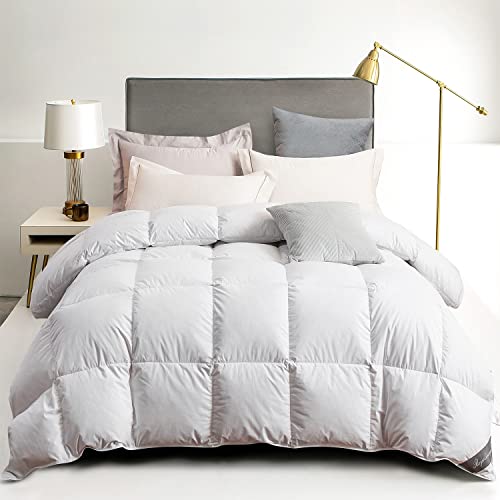 Royoliving Ultra-Warm King Size Feather Down Comforter - 100% Organic Cotton Shell Heavy Weight Quilt- 650 Fill Power Hotel Collection Duvet Insert with Corner Loops (106''×90'', White)