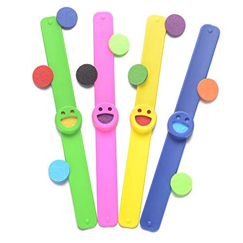 Kids Essential Oil Diffuser Bracelets Kit,4-pack Eco-friendly Silicone Wristbands,with 20 Felt Refill Pads,Aromatherapy Slap Bracelets for Girls Boys Women