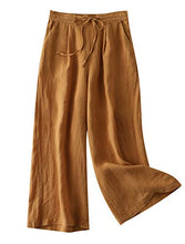 Load image into Gallery viewer, LaovanIn Women&#39;s Wide Leg Palazzo Pants Linen Drawstring Cropped Pants Trousers Culottes Coffee X-Large
