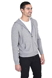 State Cashmere Full Zip Up Hoodie - Long Sleeve Sweater for Men Made with 100% Pure Cashmere Sourced from Inner Mongolia Goats - Soft, Lightweight & Versatile - (Pale Charcoal, Small)