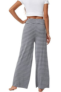 YOSOFT Women's Bamboo Lounge Wide Leg Pants Stretchy Casual Bottoms Soft Pajama Pant Plus Size Pants for Women S-4X, Heather Grey Stripe, Medium