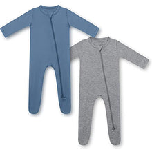 Load image into Gallery viewer, HAPIU Bamboo Baby Footed Pajama, 2-Pack, Light Heather Grey&amp;Moonlight Blue, 6-12 Months
