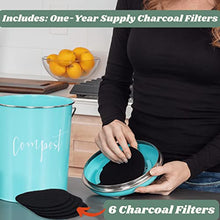 Load image into Gallery viewer, Compost Tumbler, Teal Kitchen Compost Bin Countertop, Indoor Compost Bin Kitchen, Compost Bucket Kitchen, Compost Bins, Compost Caddy, Counter Food Composter for Kitchen, Turquoise Compost Pail
