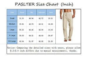 PASLTER Mens Casual Linen Pants Loose Fit Straight-Legs Elastic Drawstring Waist Summer Beach Yoga Long Pants