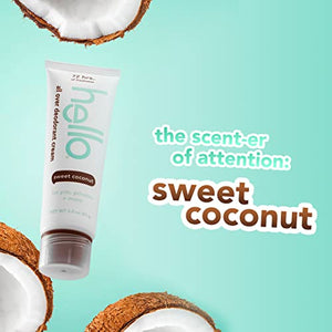 hello All Over Sweet Coconut Deodorant Cream, Aluminum Free Deodorant Cream for Pits, Privates + More, Offers 72 Hours of Freshness, Safe for Sensitive Skin, Vegan, 1 Pack, 3 Oz Tube