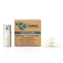 Load image into Gallery viewer, Wowe Natural Biodegradable Peace Silk Dental Floss with Mint Flavored Wax, Refillable Stainless Steel Container and 3 Refills - 99 Yards Total
