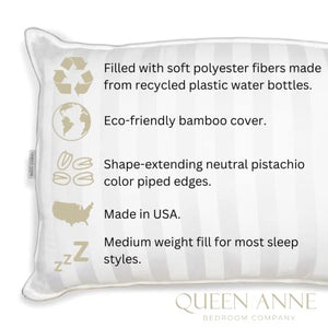 Queen Anne Earth Friendly Pillow - Eco Sleep Recycled Polyester - Sustainable Bamboo Pillow - Hypoallergenic (King)