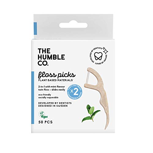 The Humble Co. Natural Dental Floss Picks (200 Count) - Vegan, Eco Friendly, Sustainable Flossers for Zero Waste Oral Care - Helps Remove Plaque and Gives a Fresh Feel (Mint, Double Thread)