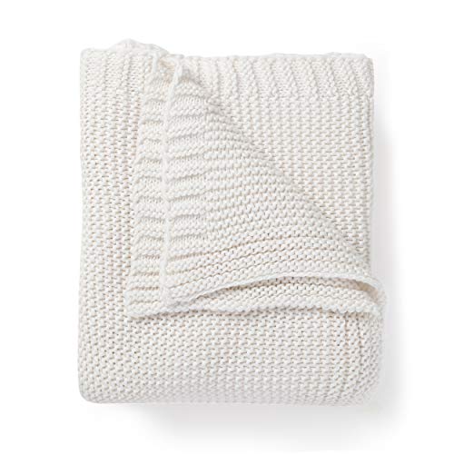 MakeMake Organics Organic Cotton Throw Blanket GOTS Certified Organic Knit Blanket Couch Bed Neutral Fall Colors Soft Cotton Throw Blanket Large (50x60, Ivory White)