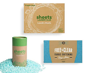 Sheets Laundry Club - All In One Laundry Kit.- Lightweight & Mess Free - Enjoy 50 Fast Dissolving Fresh Linen Laundry Sheets, 1-8oz Lavender Scent Booster Tube, 40 Plant Based Lavender Dryer Sheets