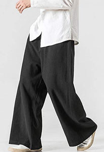 Flygo Mens Casual Cotton Linen Wide Leg Jogging Harem Pants Palazzo Trousers (X-Large, Black)
