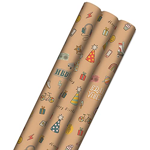 BWLOIES Wrapping Paper Set,Eco Gift Wrapping Paper Folded Sheets,Birthday Gift Wrap Set,Recycled Kraft Birthday Wrapping Paper Kit,Eco Birthday Wrap