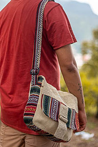 trendy large himalayan hemp handmade boho side shoulder bag, crossbody sidebag, messenger purse bag., White, Multicoloured