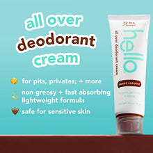 Load image into Gallery viewer, hello All Over Sweet Coconut Deodorant Cream, Aluminum Free Deodorant Cream for Pits, Privates + More, Offers 72 Hours of Freshness, Safe for Sensitive Skin, Vegan, 1 Pack, 3 Oz Tube
