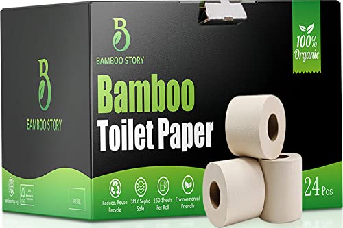 Bamboo Story Unbleached Premium Bamboo Toilet Paper | Chemical Free, Plastic Free, Eco Friendly, Biodegradable, Sustainable Toilet Tissue, BPA Free, FSC Certified | 3 PLY 24 Rolls & 250 Sheets