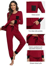 Load image into Gallery viewer, WiWi Bamboo Pajamas Set for Women Long Sleeve Sleepwear Soft Loungewear Pjs Jogger Pants with Pockets S-XXL, Wine Red, Medium
