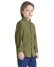 Load image into Gallery viewer, Eymitory Boys Button Down Shirt Long Sleeve Casual Cotton Linen Kids Dress Shirts Tees Summer Tops with One Pocket Army Green
