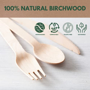 PURPLECLAY Disposable Wooden Utensils Set 360 PCS (120 Forks 120 Spoons 120 Knives) Alternative to Plastic Cutlery -Compostable Biodegradable 100% Wood Utensils - Chemical-Free