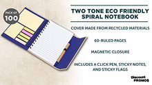 Load image into Gallery viewer, DISCOUNT PROMOS Custom Eco Friendly Spiral Notebooks with Pens Set of 100, Personalized Bulk Pack - Perfect for School, Office, Home - Blue

