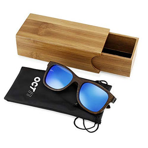 Polarized Wood Wooden Mens Womens Bamboo Vintage Sunglasses Eyewear with Bamboo box - Blue