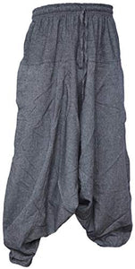 Gheri Men's Cotton Hemp Harem Aladdin Genie Wide Crotch Ninja Pants Trousers Light Gray SM