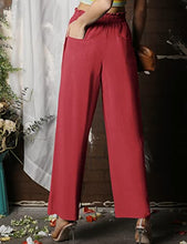 Load image into Gallery viewer, DOUBLJU Women&#39;s Casual Elastic Waist Comfy Wide Leg Linen Pants with Pockets Fuchsia 1X
