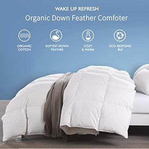 Dafinner Organic Cotton Feathers Down Comforter Queen, All Season Medium Warm Feathers Down Duvet Insert for Full/Queen Bed, 90x90, Ivory White