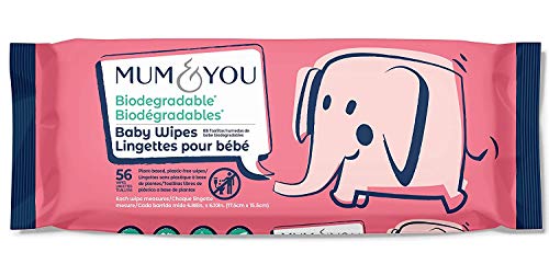 Mum & You Biodegradable Compostable Vegan Registered Plastic Free Baby Wet Wipes with Recyclable Packaging, Pack of 6, (56 ct) 99.4% Water, 0% Plastic, Hypoallergenic & Dermatologically Tested