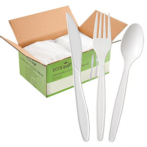 ECOLipak 350 Pcs 100% Compostable Cutlery Set, 7" Large Size Biodegradable Disposable Silverware Set - 150 Forks 100 Spoons 100 Knives, Heavy Duty Bio-based CPLA Utensils for Party, BBQ, Picnic