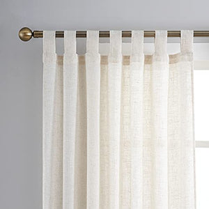 VOILYBIRD Natural Linen Semi Sheer Curtains Tab Top Light Filtering Elegant Curtains & Drapes for Living Room 52 x 84 Inch Length, Set of 2 Panels