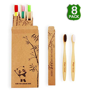 Bamboo Toothbrush Biodegradable, BPA Free Soft Bristles Toothbrush, Eco Friendly Natural Wooden Toothbrushes, Vegan Organic Bamboo Charcoal Tooth Brush for Sensitive Gums Set of 8 Color